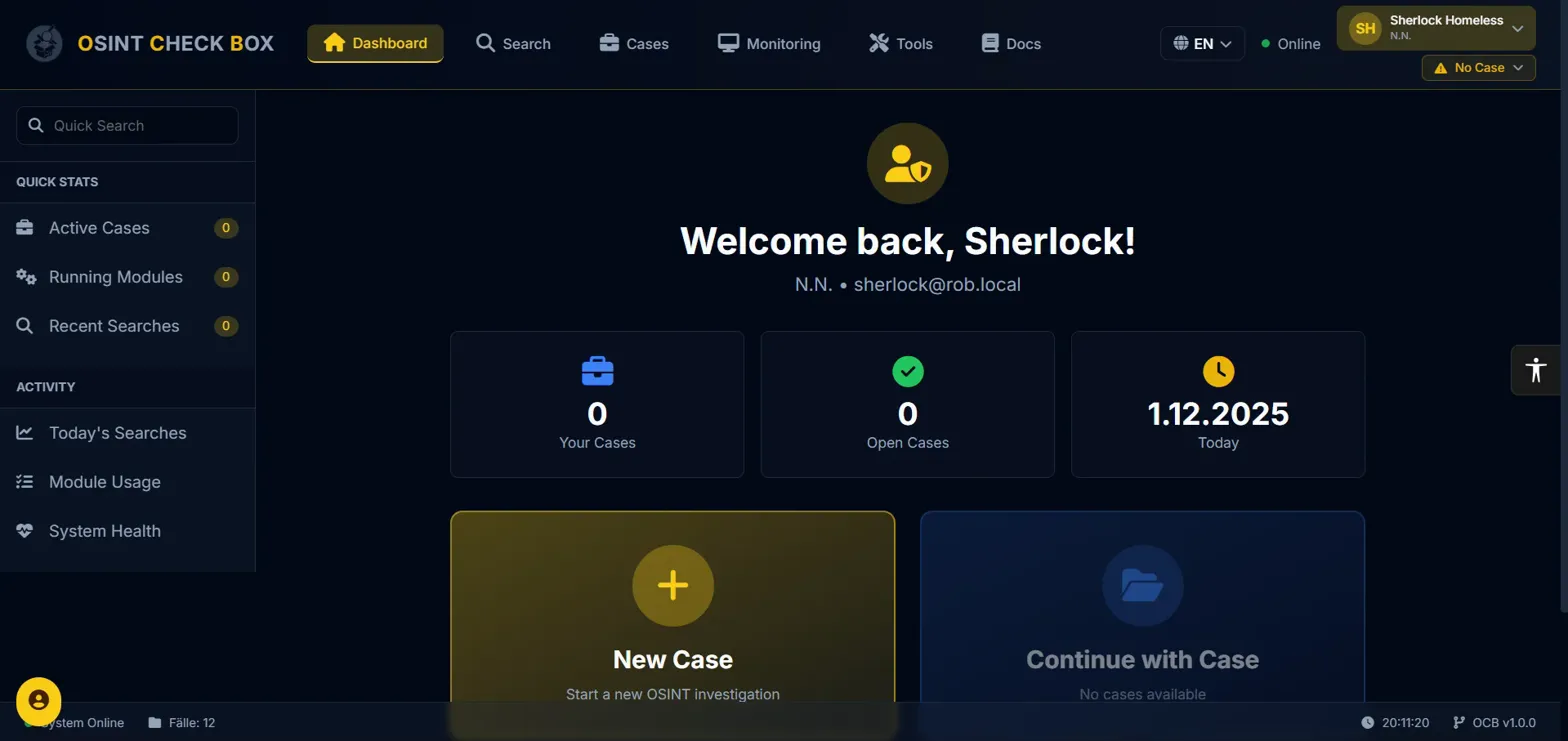 OSINT CheckBox Dashboard Preview 1